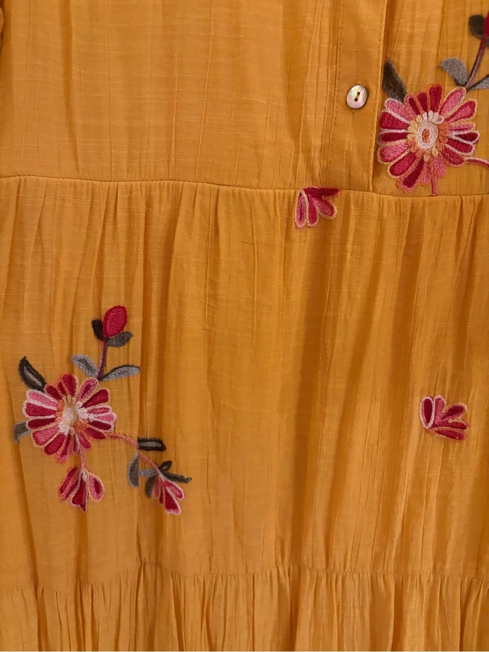 Yellow Tiered Maxi Dress with Floral Embroidery - Picture 5 of 8